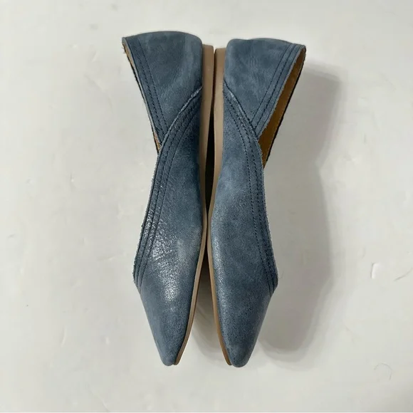 Lucky Brand Ballet Flats Square Toe Preppy Ballerina Shoes Blue Slip On 7.5 - Picture 3 of 8